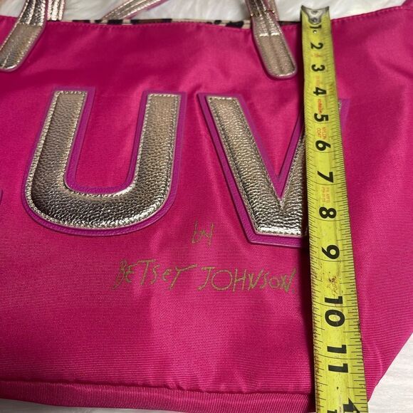 Luv Betsey by Betsey Johnson hot pink fabric Tote faux leather gold straps - Picture 9 of 13